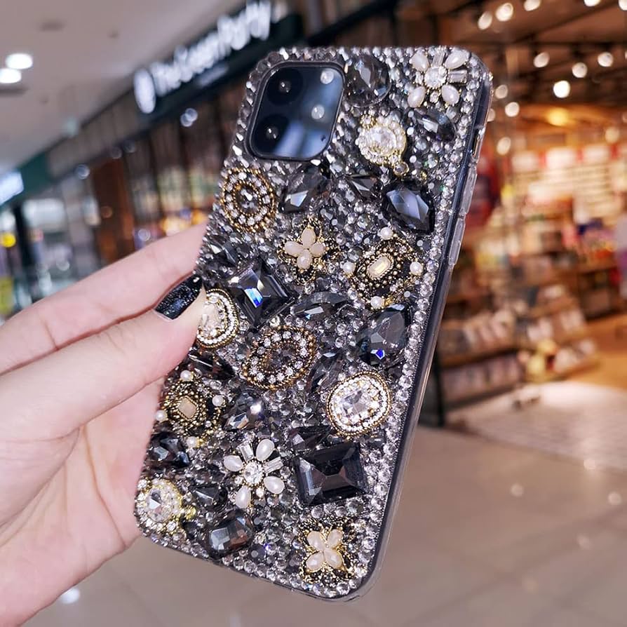 Amazon.co.jp: ぜいたくな黒 スマホケース ラインストーン 大人